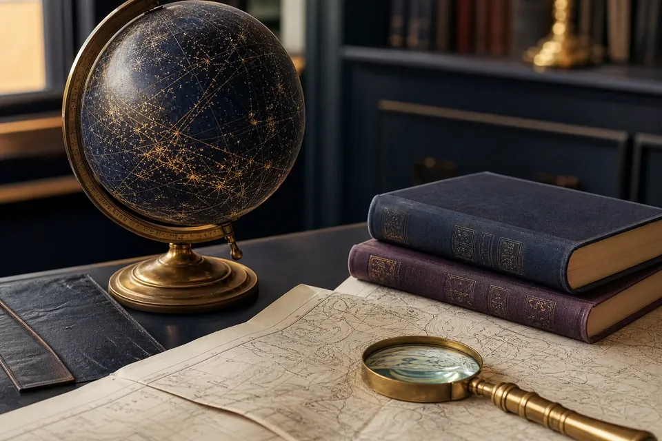 A globe, map and books for humanities study